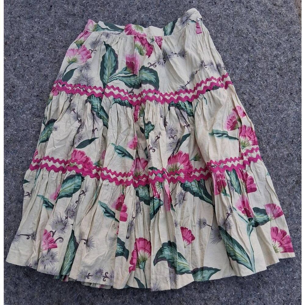 Vintage reminiscence womens size 24 waist midi tiered 80's skirt Stewart richer